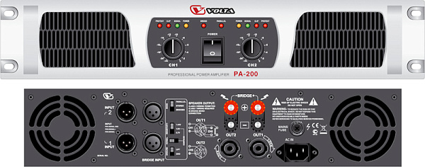 VOLTA PA-200 Усилитель мощности двухканальный. Мощность (8/4 Ом)  - 2х130 Вт/ 2х200 Вт., 1 U-19", 14