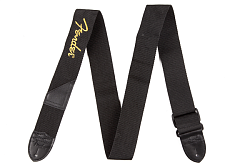 FENDER BLACK STRAP/YELLOW LOGO ремень для гитары, нейлон, цвет черный, жёлтый логотип