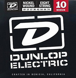 DUNLOP DEN1074 Комплект струн для 8-струнной электрогитары, никелированные, Medium, 10-74