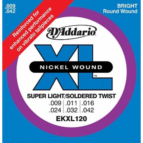 D'Addario EKXL120 Nickel Wound Струны для электрогитары, Super Light, усиленные (9-42).