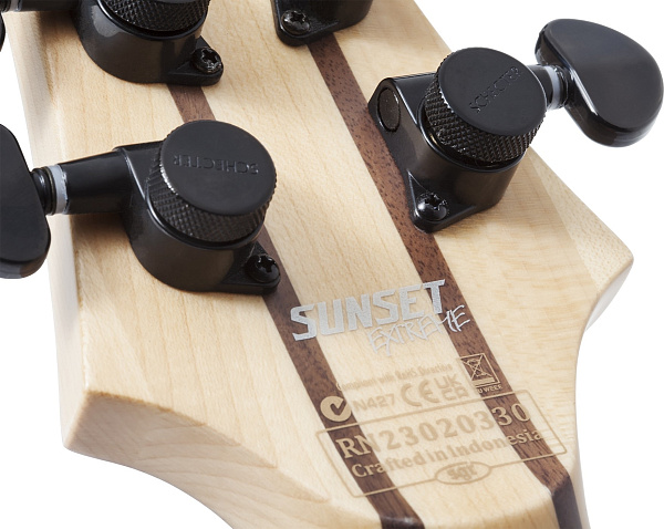 Электрогитара SCHECTER [SUNSET-6 EXTREME SCB] электрогитара 6-струнная, корпус: ньятон, топ: огненный клен, гриф: клен, накладка: черное дерево, 24 лада, цвет: Scarlet Burst (SCB)