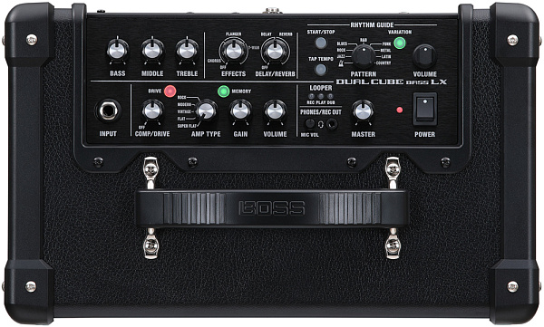 Компактный басовый комбоусилитель BOSS [DCB-LX] Dual CUBE Bass LX, 10 Вт(5+5 В), процессор эффектов, питание от блока питания или 8 батарей AA, Drum машина, Looper, USB