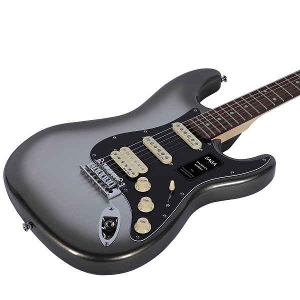 SAGA Mercury Gray - Электрогитара Stratocaster с чехлом, цвет ртутный серый