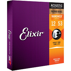 Elixir 16052 NanoWeb -  Струны для акустической гитары (12-53), Phos Bronze, Light