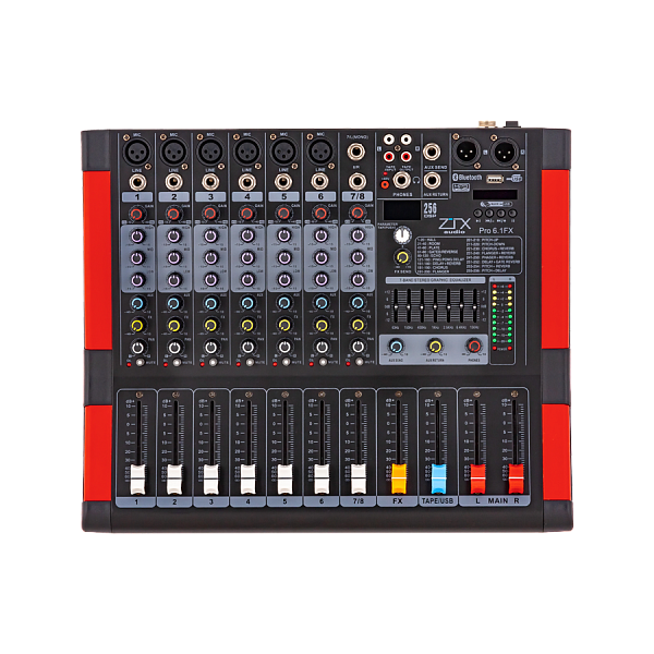 ZTX audio Pro 6.1Fx - Микшерный пульт 6mono, 1stereo каналы с MP3/SD/DSP/BT/USB
