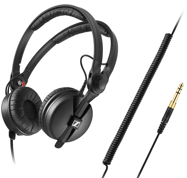 Закрытые динамические накладные мониторные наушники Sennheiser [HD 25 PLUS] Диапазон: 16–22000 Гц, импеданс: 70 Ом, чувствительность: 120 дБ, вес: 140 г, два кабеля (1,5 м прямой и 3 м витой), разъём 3,5 мм + адаптер 6,3 мм.