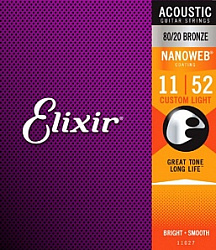 Elixir 11027 NanoWeb Струны для акустической гитары (11-52).