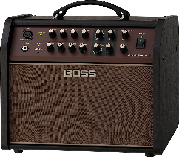 Комбоусилитель BOSS [ACS-LIVELT] для акустической гитары. Мощность 60 Вт. 2 канала (гитара и микрофон). Раздельные эквалайзеры и пространственные эффекты для каждого канала.