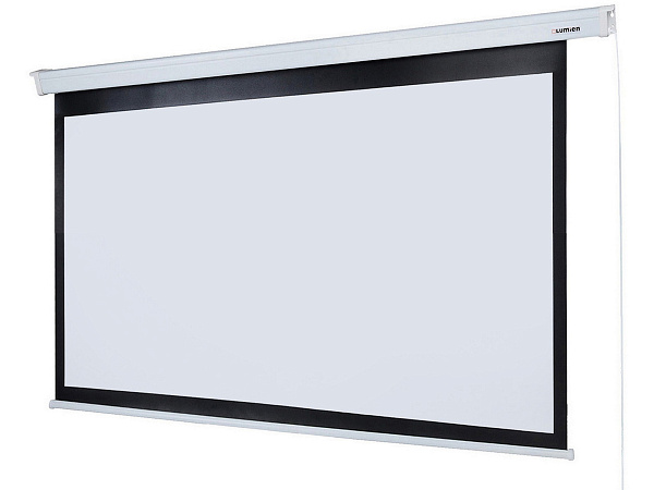 [LEC-100112] Экран с электроприводом Lumien [Eco Control] 198x300 см (раб. область 164х292 см) (132") Matte White, верх.кайма 30 см, черная кайма по периметру 16:9