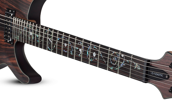 Электрогитара SCHECTER [C-1 EXOTIC TREM  EBONY] электрогитара 6-струнная, корпус: красное дерево, топ: черное дерево, гриф: запеченый клен, накладка: черное дерево, 24 лада, цвет: Ebony