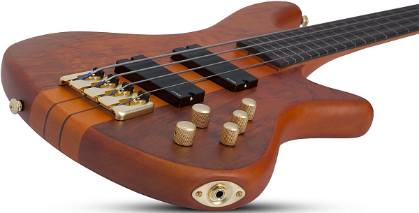 Бас-гитара безладовая  SCHECTER [STILETTO STUDIO-4 FL HSN] бас-гитара 4-струнная безладовая, корпус: красное дерево, топ: бубинга, гриф: клен/многослойный орех, накладка: палисандр, цвет: Honey Satin (HSN)