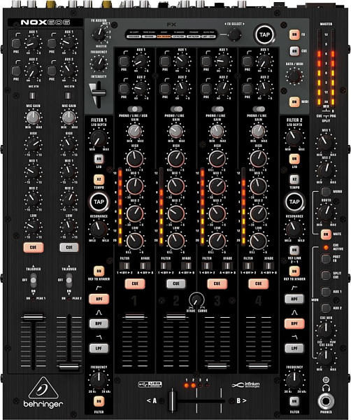 Behringer NOX606 -микшер для DJ,6 линейных и USB, 4 Phono/Line плюс 2 Mic/Line
