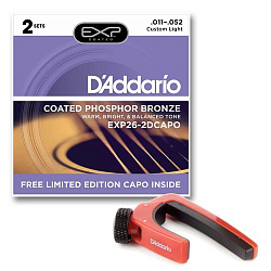 D'ADDARIO EXP26-2DCAPO Струны для акустической гитары+ каподастр