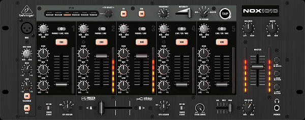 Behringer NOX1010 - микшер для DJ, 5 каналов,кроссфейдером “Contact-Free” VCA, beat-syncable FX ,USB