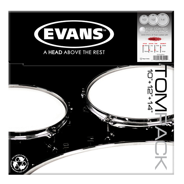 ETP-EC2SCTD-F EC2 Fusion Набор пластика для том барабана, с покрытием 10"/12"/14", Evans