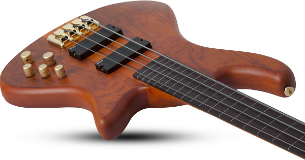Бас-гитара безладовая  SCHECTER [STILETTO STUDIO-4 FL HSN] бас-гитара 4-струнная безладовая, корпус: красное дерево, топ: бубинга, гриф: клен/многослойный орех, накладка: палисандр, цвет: Honey Satin (HSN)