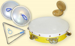 SW SP22 Набор шумовых (кастаньета, треугольник, бубен, тарелки) детский, в чехле.