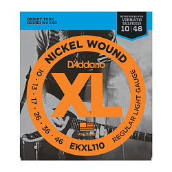 D'Addario EKXL110 Nickel Wound Струны для электрогитары, Regular Light, усиленные (10-46).