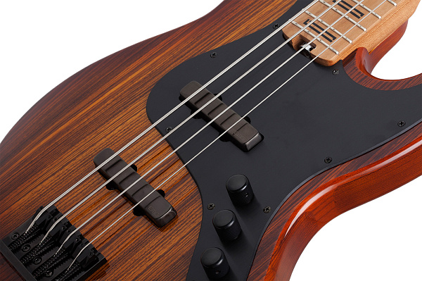 Бас-гитара SCHECTER [J-4 EXOTIC FVSB]  4-струнная, корпус: болотный ясень, топ: зебравуд, гриф: запеченный клен, 21 лад, звукосниматели: EMG Metal Works SJ, цвет: Faded Vintage Sunburst (FVSB)