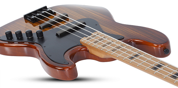 Бас-гитара SCHECTER [J-4 EXOTIC FVSB]  4-струнная, корпус: болотный ясень, топ: зебравуд, гриф: запеченный клен, 21 лад, звукосниматели: EMG Metal Works SJ, цвет: Faded Vintage Sunburst (FVSB)