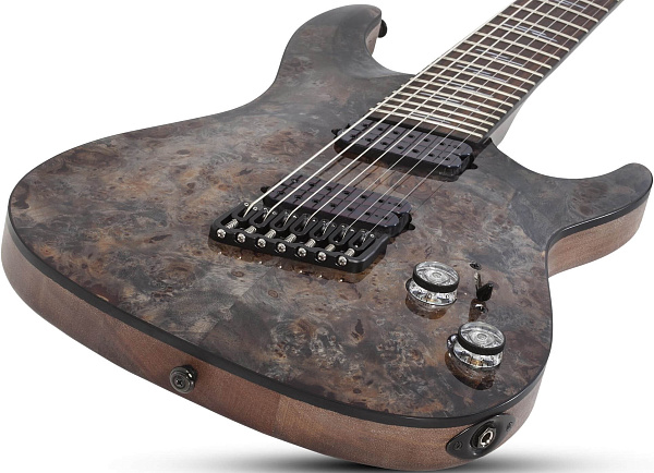 Электрогитара SCHECTER [OMEN ELITE-7 MS CHAR] электрогитара 7-струнная, мультимензур, корпус: красное дерево, топ: кап, гриф: клен, накладка: палисандр, 24 лада, цвет: Charcoal (CHAR)