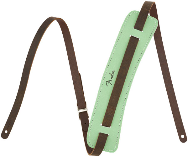 FENDER ORIGINAL STRAP SG кожаный гитарный ремень с зеленым наплечником