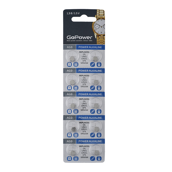 00-00023293 Alkaline Элемент питания G0/LR521/LR63/LR50/379A/179 1.55В, 10шт, GoPower