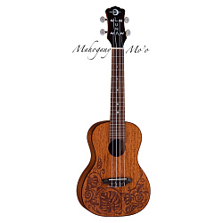 Luna UKE MO MAH Укулеле концерт, коричневая, лазерная гравировка - ящерицы и листья, с чехлом.