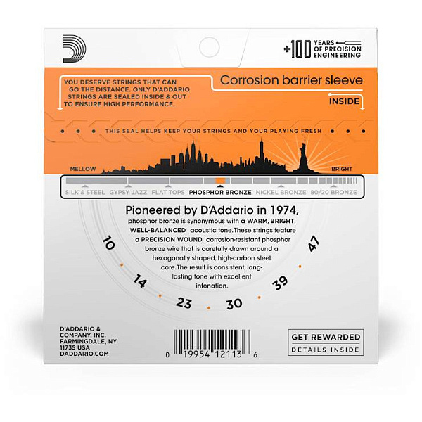 D'Addario EJ15 - Струны для акустической гитары (10-47), Extra Light, фосфорная бронза