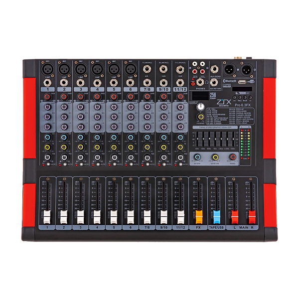 ZTX audio Pro 6.3Fx - Микшерный пульт 6mono, 3stereo канала с MP3/SD/DSP/BT/USB