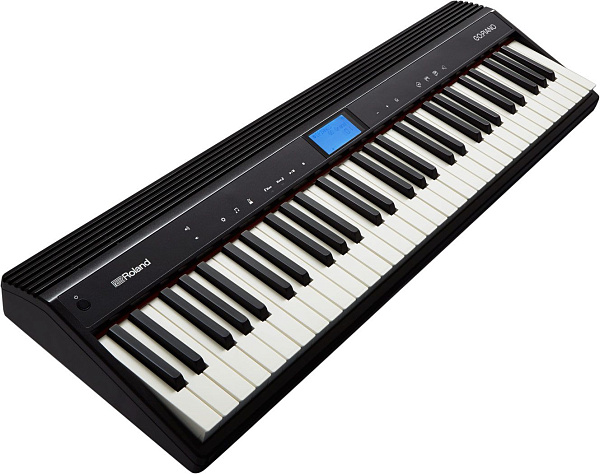 Портативное цифровое пианино ROLAND [GO:PIANO] (61 клавиша) чувствительность к скорости касания, 40 тембров, Bluetooth, метроном, рекордер, эффекты (хорус, реверберация), работа от батареек, вес 3,9 кг.