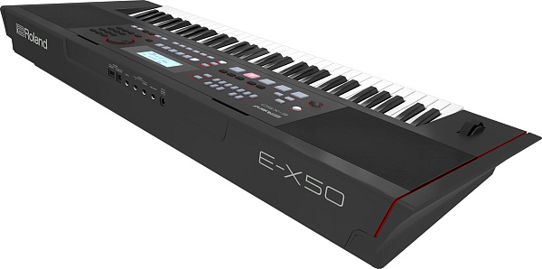 Синтезатор ROLAND [E-X50] с автоаккомпанементом, 61 клавишей (чувствительной к нажатию), 256-голосной полифонией. 689 тембров, 300 стилей аранжировки, Bluetooth 5.0, микрофонный вход, USB. Вес: 9,6 кг.