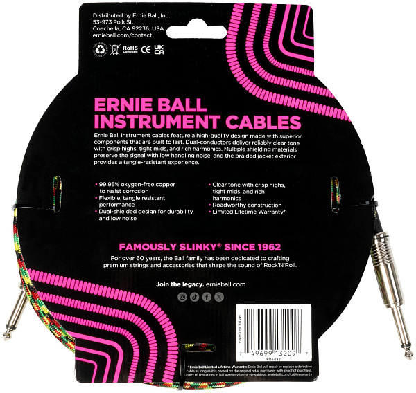 ERNIE BALL 6482, 5.49м - Инструментальный кабель