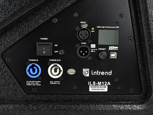 Акустическая система Intrend [ILS-M12A] активный сценический монитор c DSP, двухполосный, коаксиальный, 12"НЧ, 1,7"ВЧ. Цвет чёрный, корпус дерево