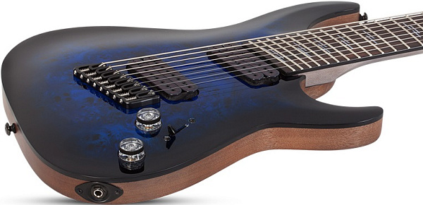 Электрогитара SCHECTER [OMEN ELITE-8 MS STBB] электрогитара 8-струнная, мультимензур, корпус: красное дерево, топ: кап, гриф: клен, накладка: палисандр, 24 лада, цвет: See-Thru Blue Burst (STBB)