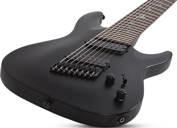 Электрогитара SCHECTER [DAMIEN-8 MS SBK] электрогитара 8-струнная, мультимензур, корпус: красное дерево, гриф: клен, накладка: палисандр, 24 лада, цвет: Satin Black (SBK)
