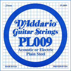 D'Addario PL009 PLAIN STEEL Отдельная стальная струна без обмотки 0.009".