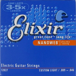 Elixir 12027 NanoWeb Струны для электрогитары, Custom Light (9-46).