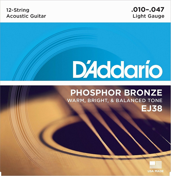 D`Addario EJ38 Phosphor Bronze струны для акуст. 12-струнной гитары,Light 10-47
