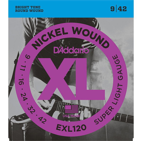 D'Addario EXL120 XL Nickel Wound Струны для электрогитары Super Light (9-42).