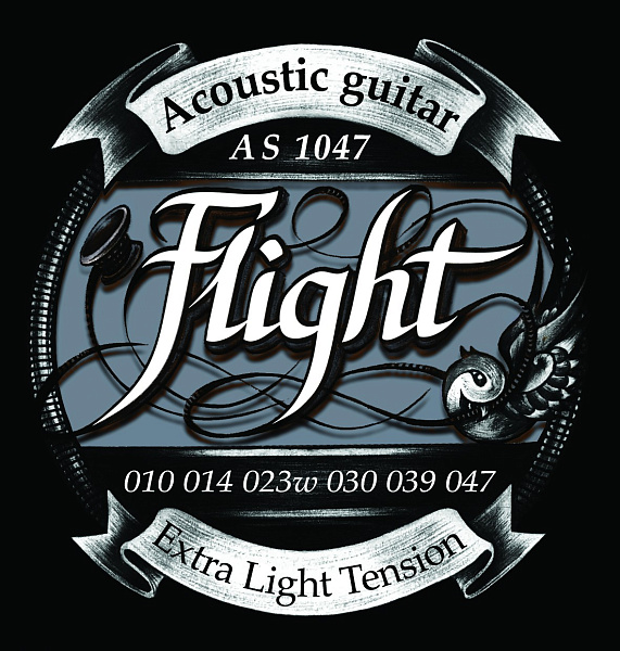 FLIGHT AS1047 Струны для акустической гитары, 10-47, натяжение Extra Light, обмотка серебро