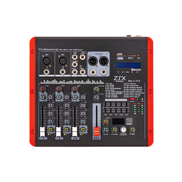 ZTX audio Mix 2.1.Fx - Микшерный пульт 2mono, 1stereo каналы с MP3/SD/DSP/BT