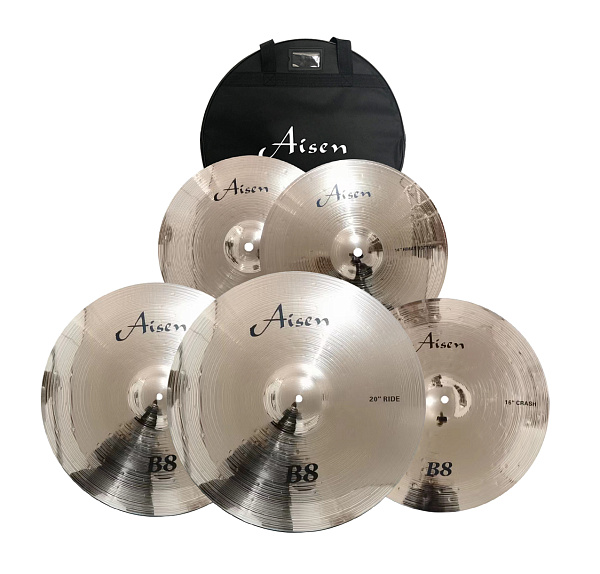 AISEN B8 CYMBAL PACK 5PCS - Набор тарелок (Hi-Hat 14', Crash 16', Crash 18', Ride 20') с чехлом