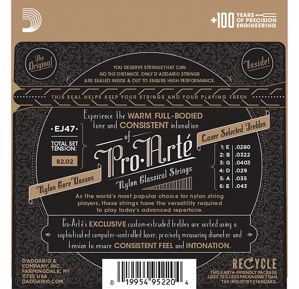 D'ADDARIO EJ47 - струны для классической гитары, Gold, Normal Tension