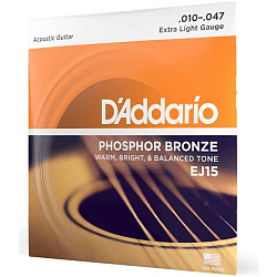 D'Addario EJ15 - Струны для акустической гитары (10-47), Extra Light, фосфорная бронза