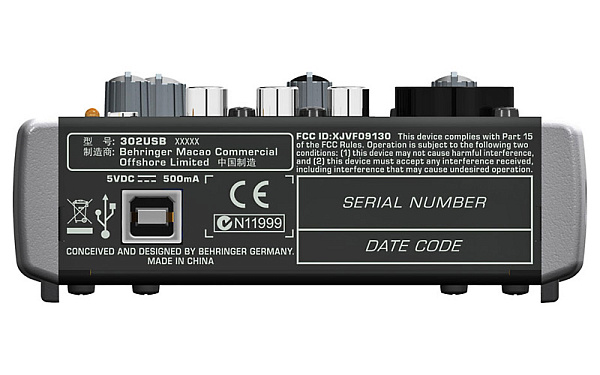 Behringer 302USB - 5-вход. микшерный пульт, с микрофонными предусилит. XENYX, USB/аудио интерфейсом