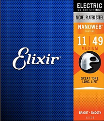 Elixir 12102 NANOWEB Комплект струн для электрогитары, Medium, 11-49