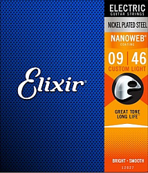 Elixir 12027 NANOWEB Комплект струн для электрогитары, Custom Light, 9-46
