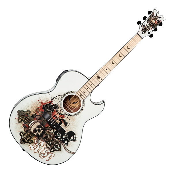 Dean EX RES Электроакустическая гитара, EQ, тюнер, красное дерево, цвет белый, графика Resurrection.
