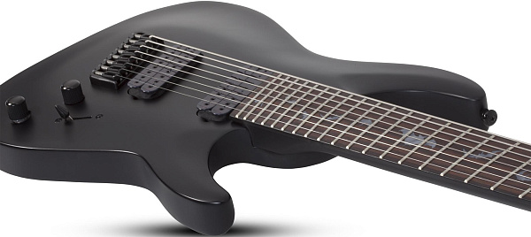 Электрогитара SCHECTER [DAMIEN-8 MS SBK] электрогитара 8-струнная, мультимензур, корпус: красное дерево, гриф: клен, накладка: палисандр, 24 лада, цвет: Satin Black (SBK)